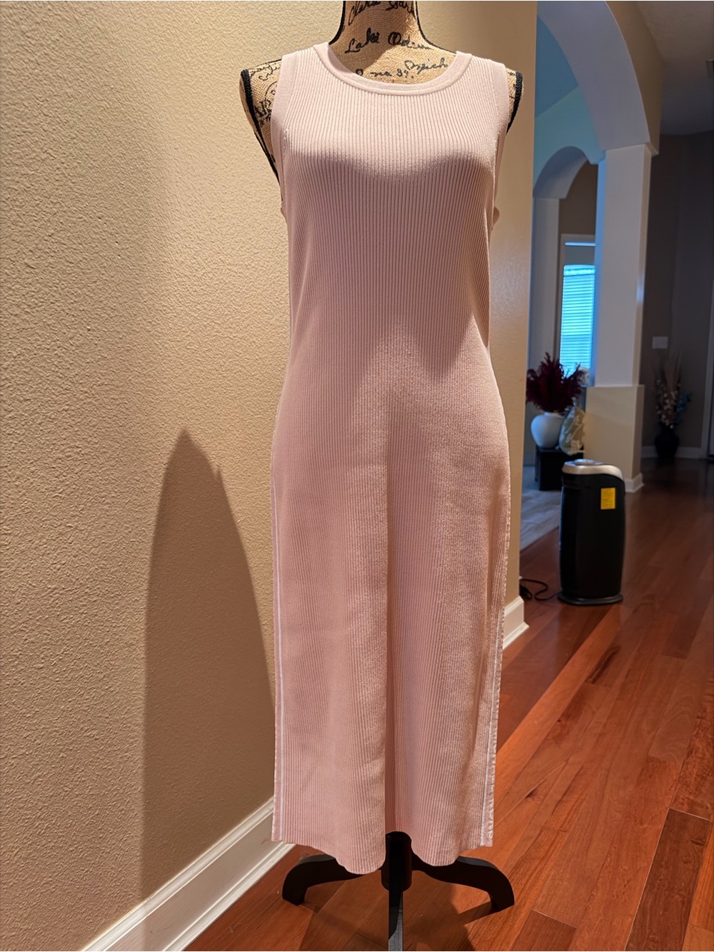 Michael Kors Pale Pink Ribbed Sleeveless Midi Dress